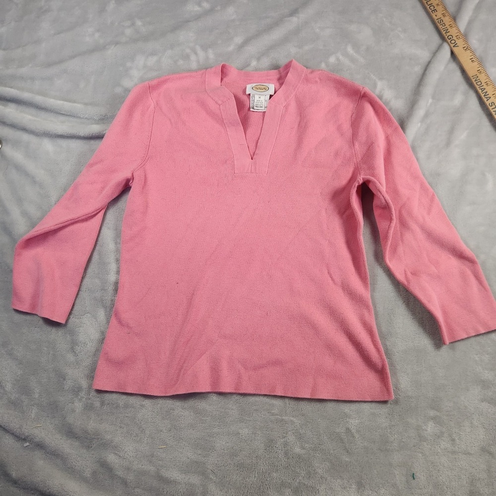 Talbots Knit Sweater Women M Pink Pullover V Neck Casual Travel Grandmacore